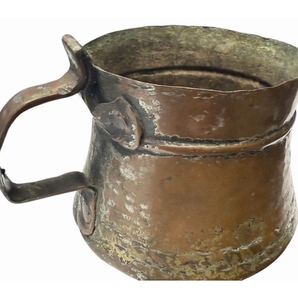 Antique Hand Hammered Copper Vessel Primitive Riveted Folk Art Mug Cup 4"
